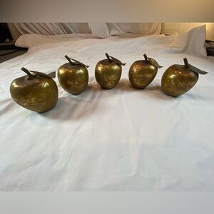 Gold Leaf Gilded Apples sculptural Figurine‎ Fruit 3” x 3.5”